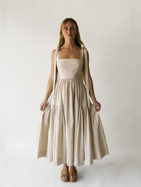 Cozette Dress By Alli Marye - Cream Xxs Square Necked Cotton Summer Dress